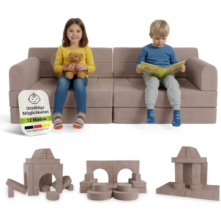 Juskys Kindersofa Kayo –Cord, modular & weich, Sofa für Kinderzimmer & Spielzimmer, sicher, flexibel, pflegeleicht, mit abnehmbaren Bezügen – Rosa – Bild 1
