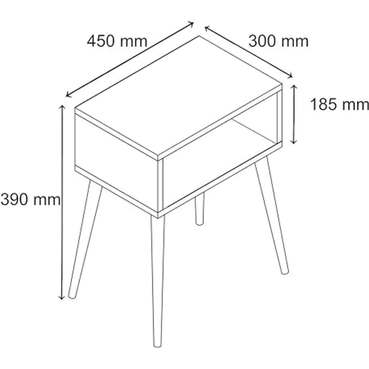 VCM Nachttisch Singol, skandinavisches Design mit offenem Fach, 45 x 30 x 60 cm – Bild 3