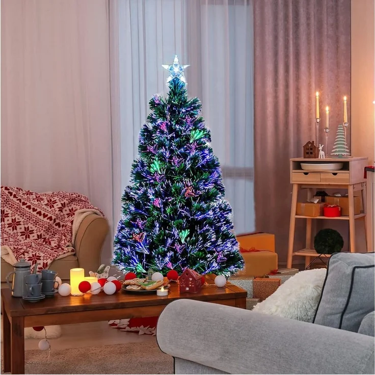 LALAHO Künstlicher Weihnachtsbaum Künstlicher Tannenbaum mit Optischer Faser Beleuchtung, 120cm mit 120 Spitzen, für Weihnachten-Dekoration, Grün – Bild 2