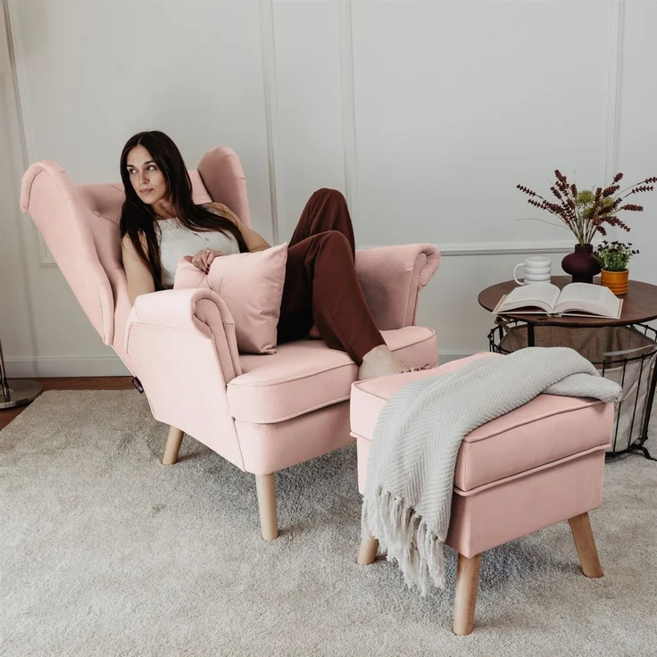 Sessel Ohrensessel ALISON inkl. Hocker in Stoff Trinity Puderrosa – Bild 3