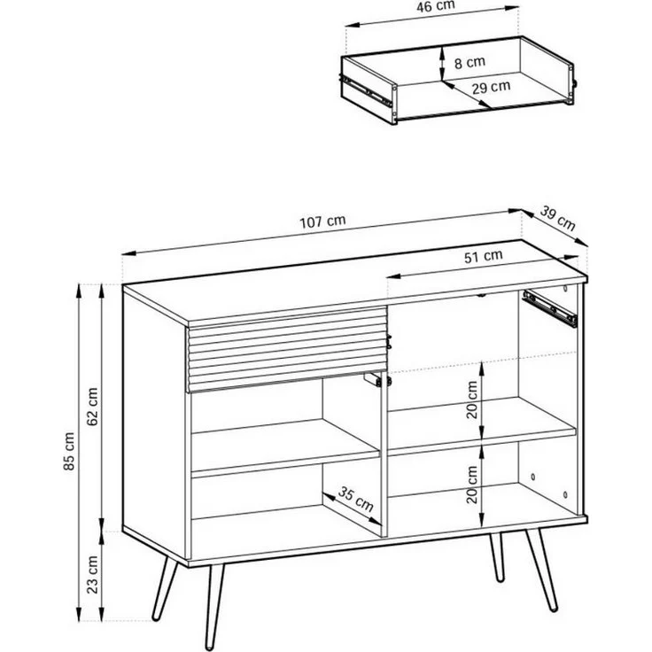 Compleo Kommode Schmal, Design Kommode mit 2 Schubladen, Glamour Stil POLO – Bild 3