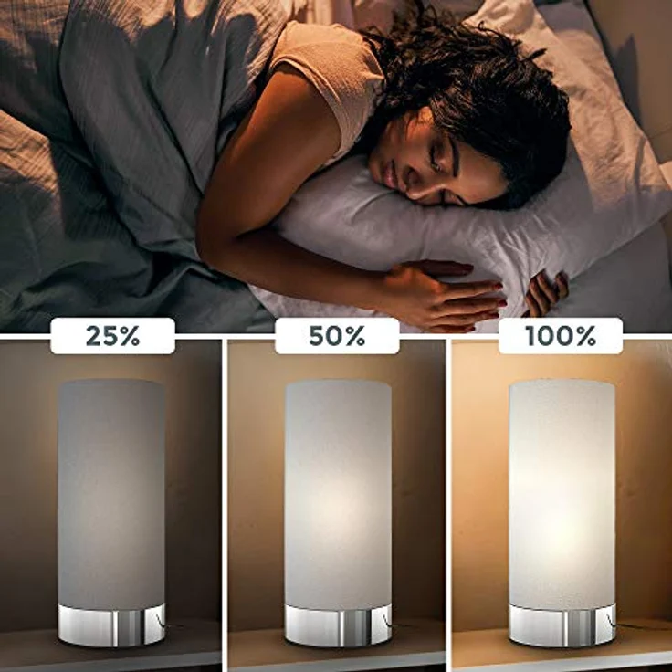 Tischleuchte Stoff Touchlampe dimmbar Nachttisch Schreibtisch Wohnzimmer grau – Bild 3