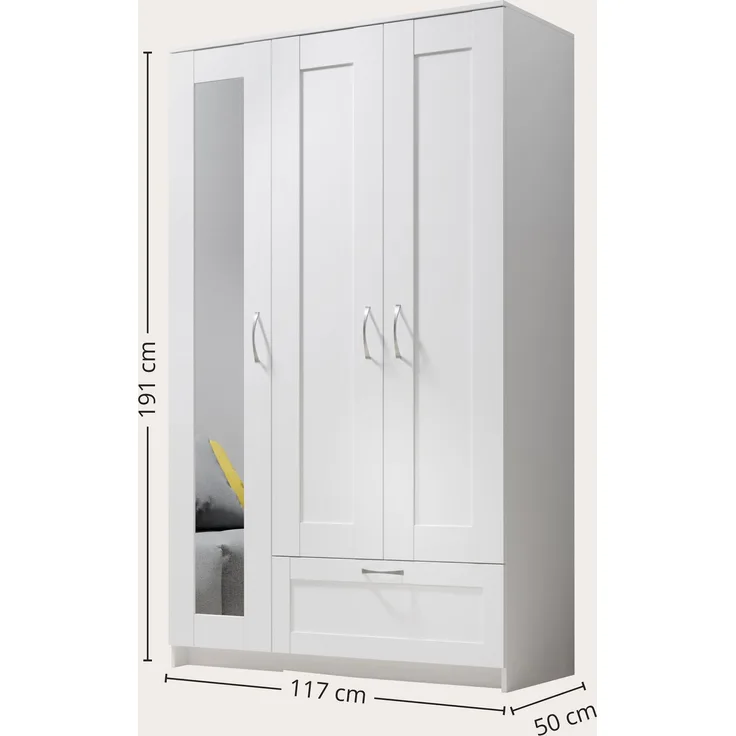 Kleiderschrank >Lepini< in Weiß, Dekorfolie - 117x191x50cm (BxHxT)