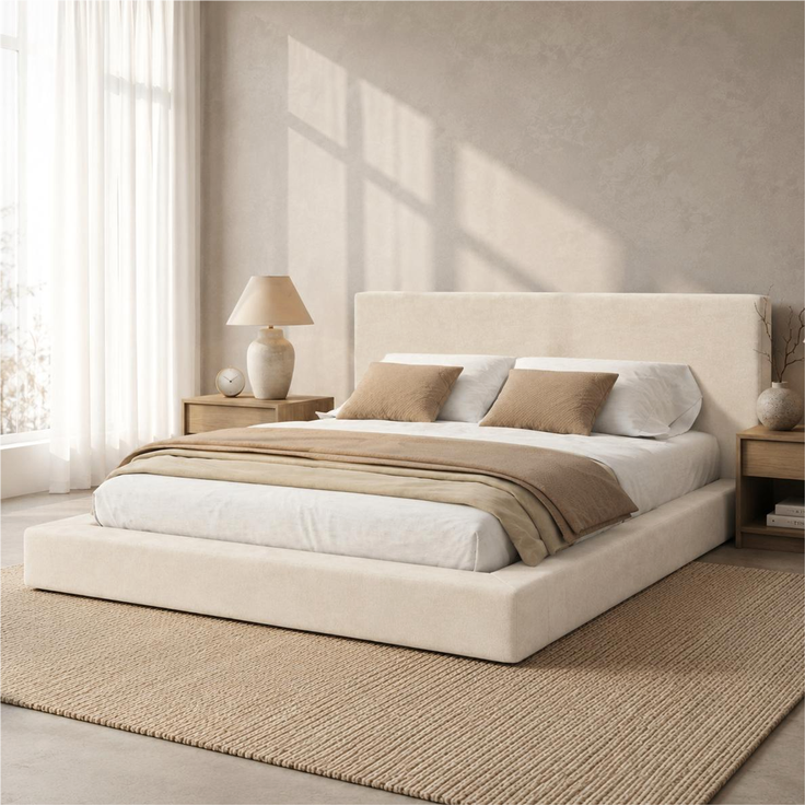 Polsterbett, Doppelbett,180 x 200cm, Bett mit Lattenrost, gepolstertes Kopfteil, Beige Chenille – Bild 3
