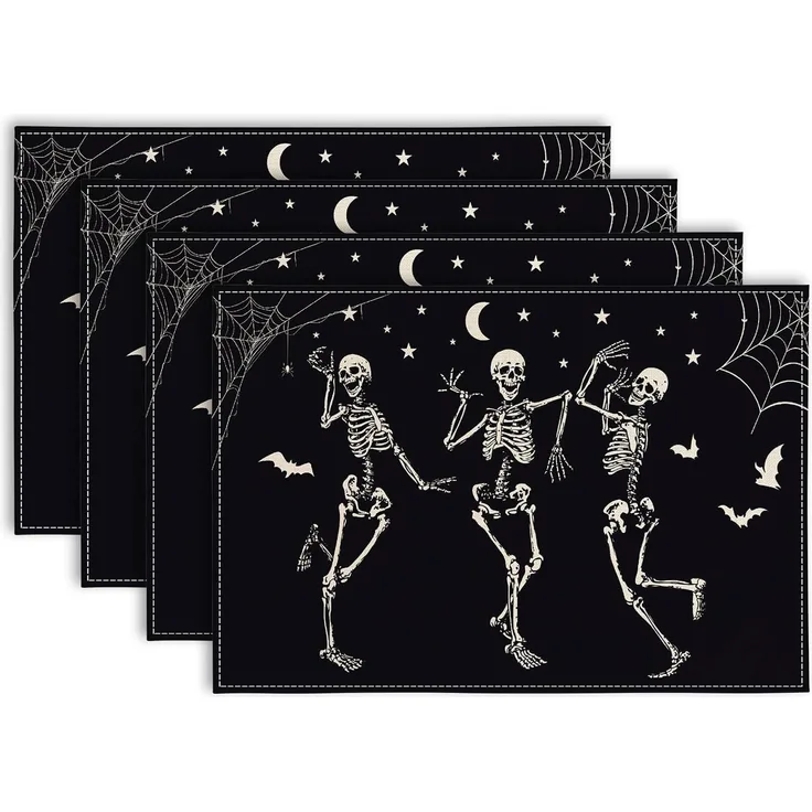 ABC Halloween-Platzset, 4-teilig, tanzende Totenköpfe, 30 x 45 cm