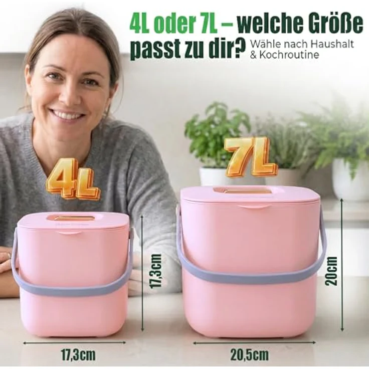 YourCasa Biomülleimer Küche - 4L - Komposteimer für alltäglichen Biomüll Behälter - Spülmaschinenfest - Geruchsdicht - Sieb - Bio Mülleimer klein mit Deckel Eimer Bioabfallbehälter Biotonne (4L Rosa) – Bild 8