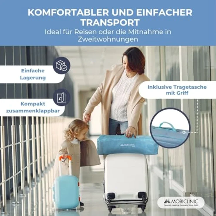 Mobiclinic®, Reisebett, Tragetasche, 2 in 1, Ultrakompakt faltbar, Herausnehmbare matratze, Mofli, Bis zu 15kg, Atmungsaktives gewebe, Seiteneingang mit reißverschluss, Baby laufstall (himmelblau) – Bild 6