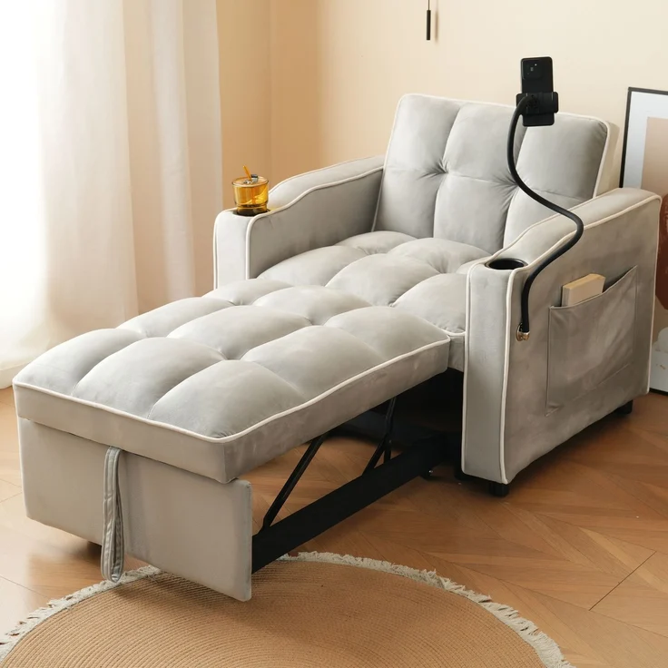 1-Sitzer Schlafsessel B 83 x T 167 x H 76 cm aus Samt mit Schlaffunktion – Bild 2