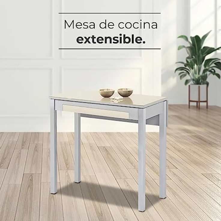 ASTIMESA Küchentisch, Metall, beige, 80 x 40 cm, ausziehbar 80 x 60 cm – Bild 3