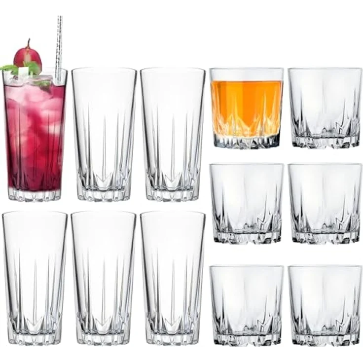 KONZEPT Gläser-Set 12 teilig, Trinkgläser, 6 Longdrinkgläser mit 6 kleine Wassergläser, 12-tlg, ideal als Saftgläser, Cocktailgläser und Kistallgläser für Whisky, Gin – Bild 7