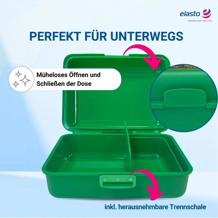 elasto Lunchbox Dino Motiv Brotdose mit Trennschale - Kinder Vesperbox für die Schule – Bild 2