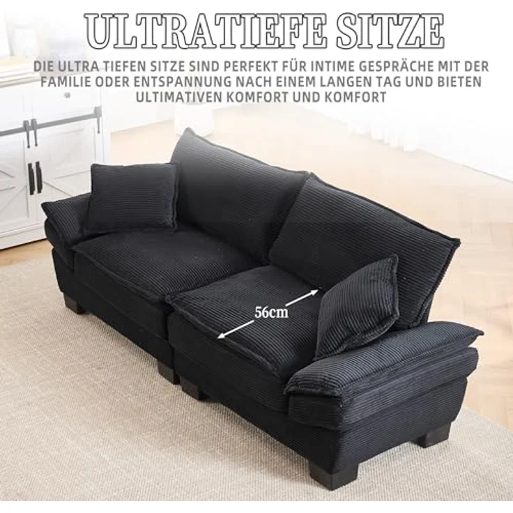 Ball & Cast Couch mit Schlaffunktion, Samt Sofa 2 Sitzer mit Kissen für das Wohnzimmer Wohnung Schlafzimmer, 224 x 81 x 81 (BxHxT), Schwarz – Bild 10