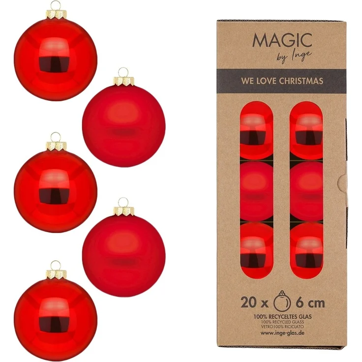 Glas Christbaumkugeln Set Ø 6cm, 20 Kugeln/Box, Merry Red- Magic by Inge-Glas