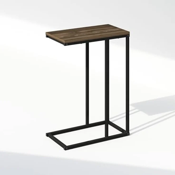 Furinno C-FÖRMIGER Beistelltisch, Metallrahmen-Endtisch, Nachttisch, Nachttisch am Bett, für Wohnzimmer, Schlafzimmer, Columbia Walnut – Bild 4