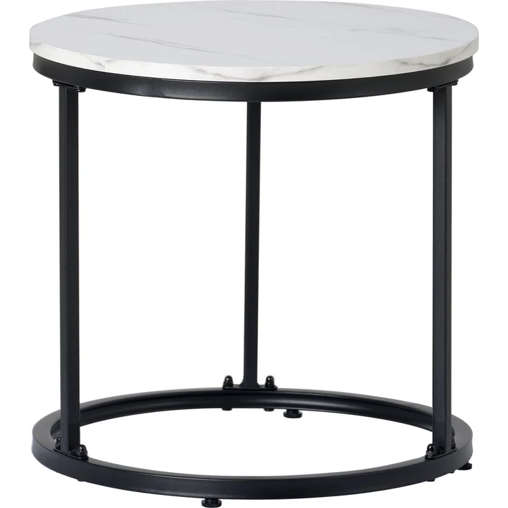 2er Set Runder Couchtisch Weiß-Marmor, Nesting Beistelltisch Wohnzimmer, Moderner Sofatisch aus MDF – Bild 10