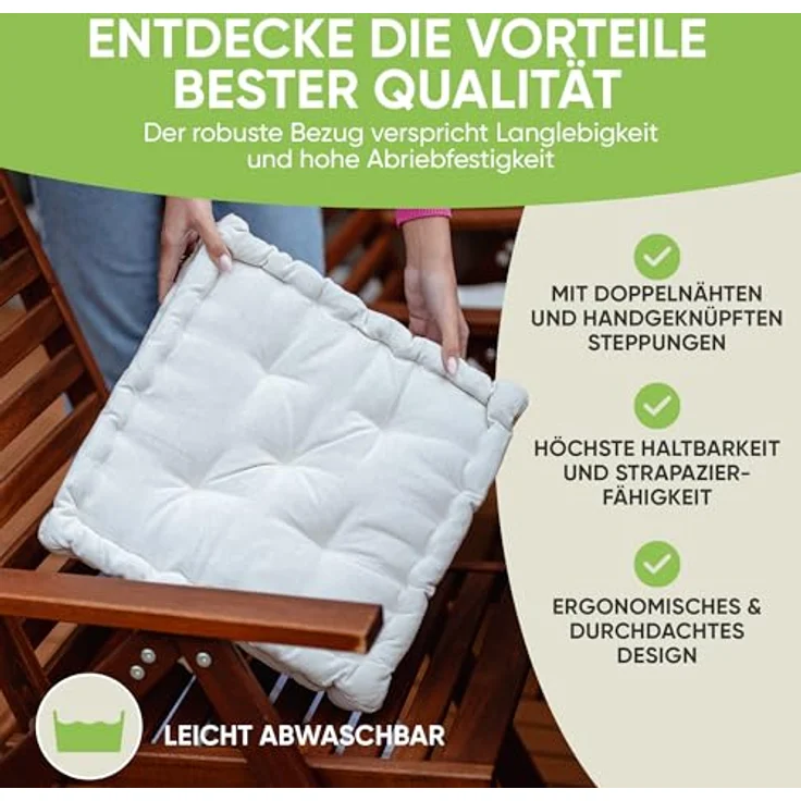 Gräfenstayn Sitzkissen 4er Set 40x40 cm mit 8 cm Polsterung aus 100 % Baumwolle -, robustes Sitzkissen für Indoor & Outdoor, bequemes Bodenkissen – Bild 6