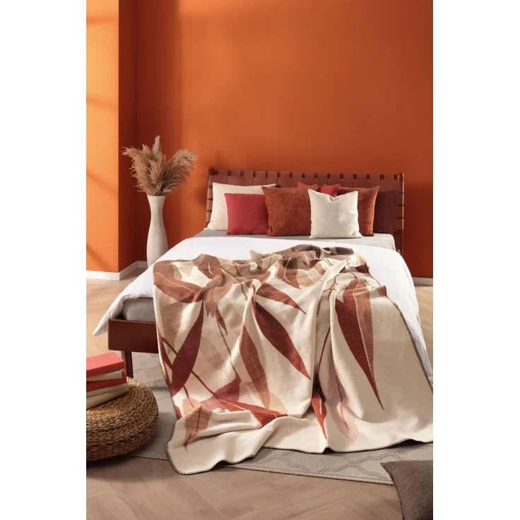 Biederlack Wohndecke Kuscheldecke 150x200 Ember Leaves Blätter beige 833006 – Bild 2