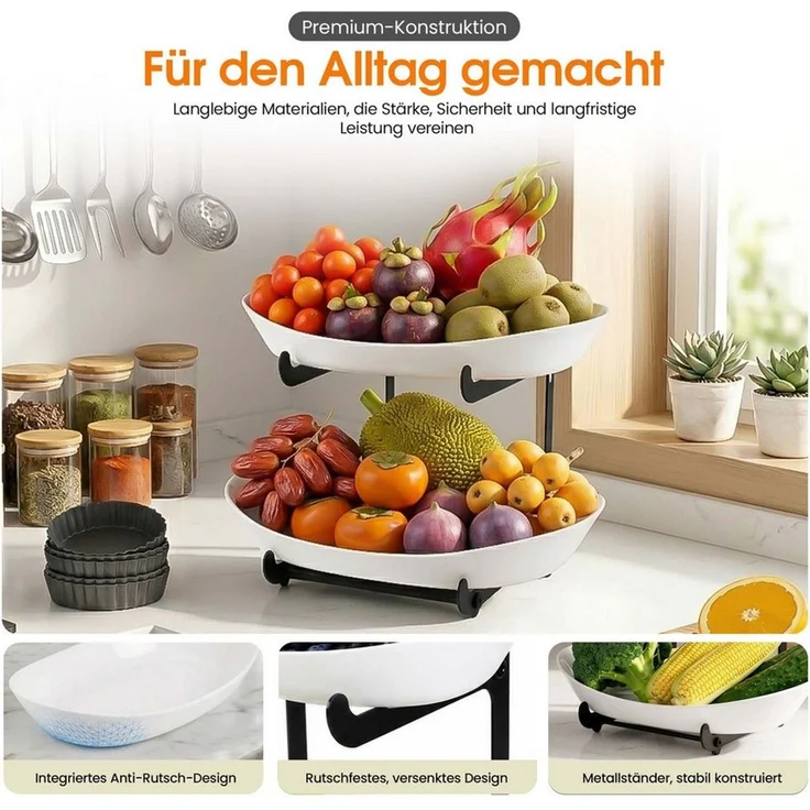 Roxlin Etagere Obstkorb 2 Etagen, Obstständer für Küchenarbeitsplatte, 2-Etagen – Bild 4