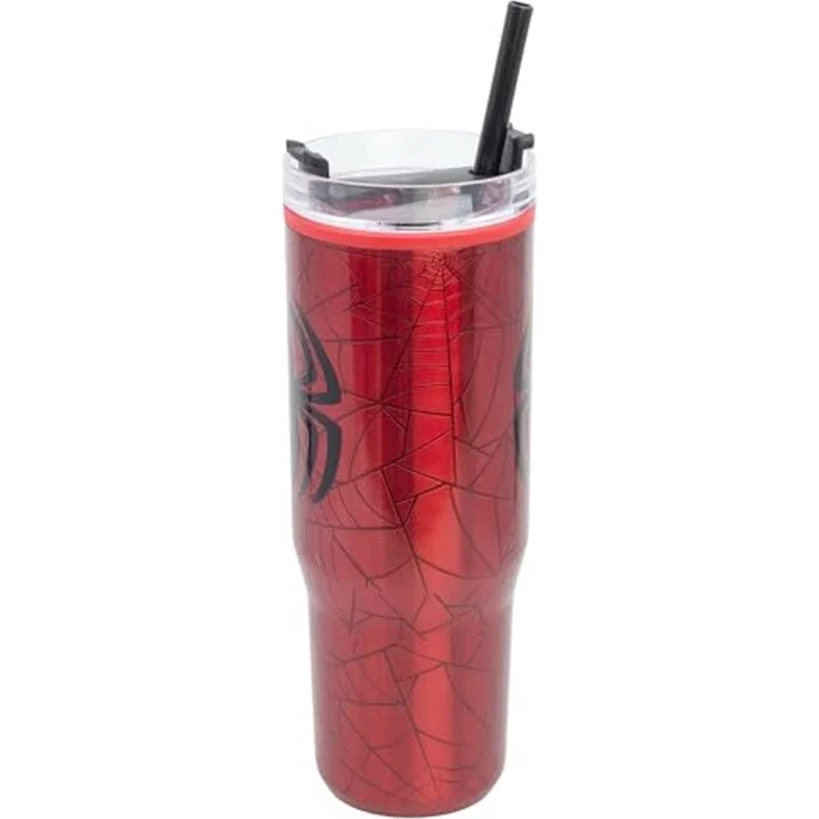Spider Man Doppelwandiger Trinkbecher 770 ml mit Griff und Strohhalm – Bild 2