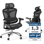 SIHOO Doro C300 Ergonomischer Bürostuhl mit ultraweichen 3D-Armlehnen, dynamischer Lordosenstütze, Verstellbarer Rückenlehne (Schwarz)
