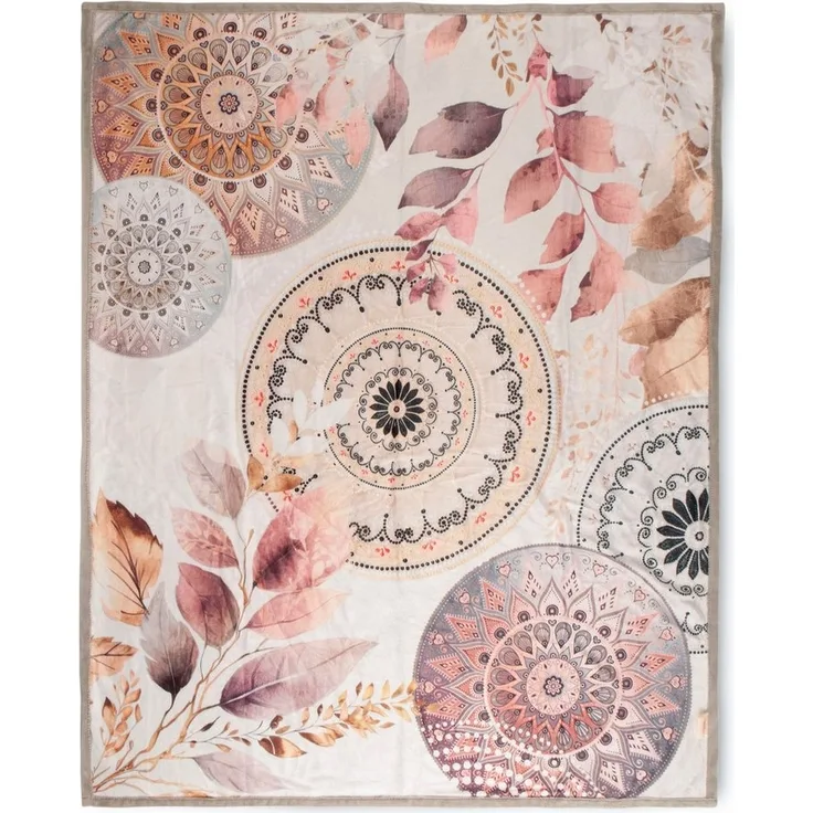 hip Polyvelvet Kuscheldecke 130 X 160 cm Afina mandalas & leaves grau