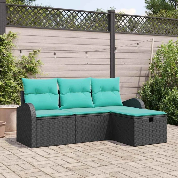 vidaXL Gartensofa-set mit Kissen 4 pcs Schwarz Poly-Rattan 3360387 – Bild 1