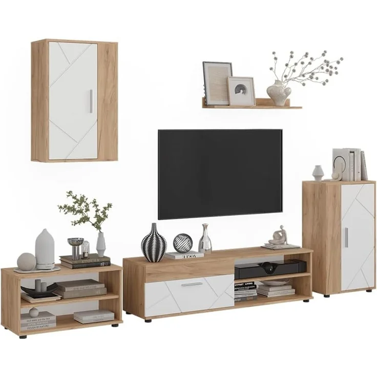 Wohnwand Berno Goldkraft Eiche/Weiß 5-teiliges Set Vicco – Bild 5