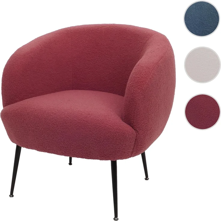 Lounge-Sessel HWC-O37, Cocktail-/Clubsessel Polstersessel Sessel, Stoff/Textil Bouclé (330g/m²) Metall MVG ~ purpur-rot – Bild 10