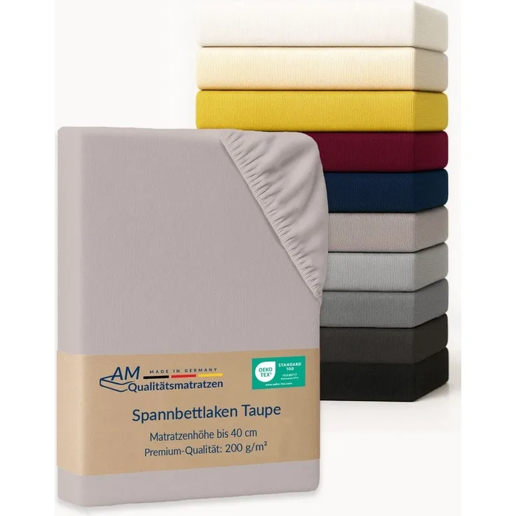 AM Qualitätsmatratzen Spannbettlaken Baumwolle in taupe, Bettlaken für Boxspringbetten, Made in Germany, Baumwolle, Gummizug: rundum, (1 Stück), 90x200x40