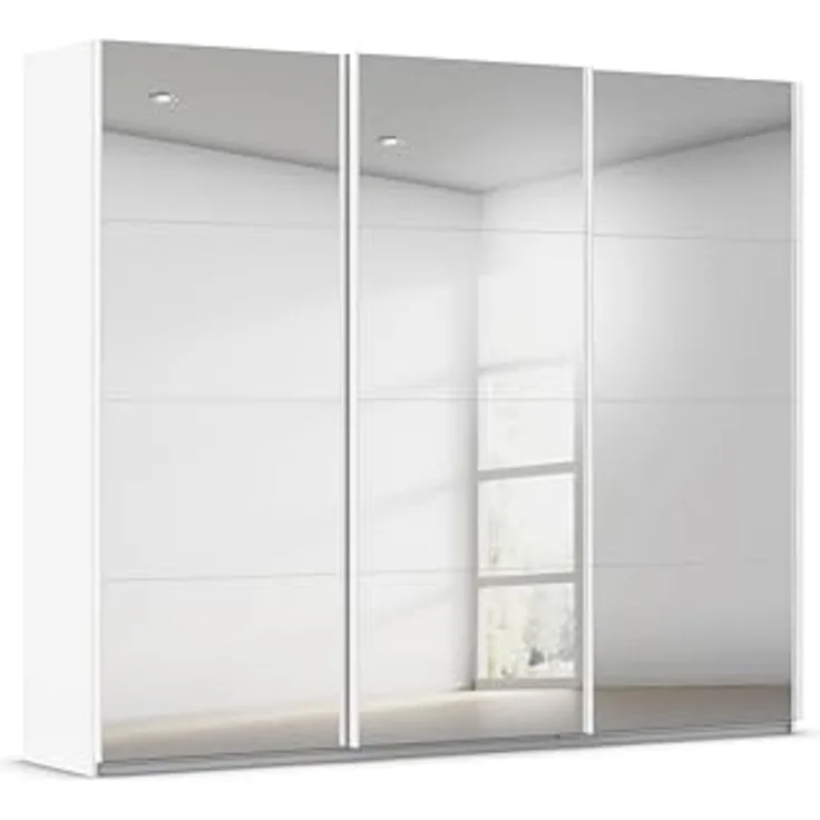 Rauch Möbel Kulmbach, Kleiderschrank mit Schwebetüren für Schlafzimmer, Kinderzimmer, Jugendzimmer, Garderobe, Flur, 3-türig, mit Spiegel, Zubehör Basic, Farbe Weiß, Breite 271 cm