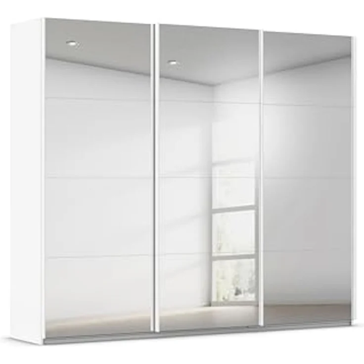 Rauch Möbel Kulmbach, Kleiderschrank mit Schwebetüren für Schlafzimmer, Kinderzimmer, Jugendzimmer, Garderobe, Flur, 3-türig, mit Spiegel, Zubehör Basic, Farbe Weiß, Breite 271 cm – Bild 1