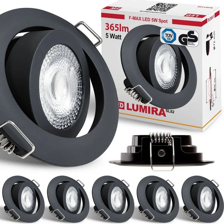 Maxkomfort LED Einbaustrahler 6/12er-Set Ultraflach & Schwenkbar, 3 Lichtfarben umschaltbar, LED fest integriert, (3000K/4000K/6500K), IP20 Deckenspots für Wohnzimmer, Küche & Flur - Ø82x25 mm – Bild 2