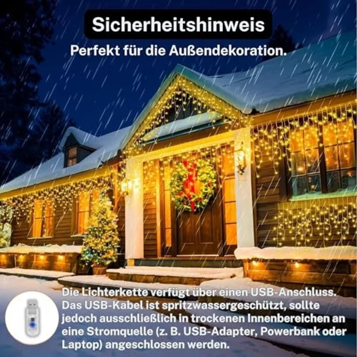 Montegoni Lichterkette 3x3M 300 LED Lichterkette, USB betrieben, Fernbedienung, 8 Modi mit warmweißem Licht und IP65 wasserdicht – Bild 7