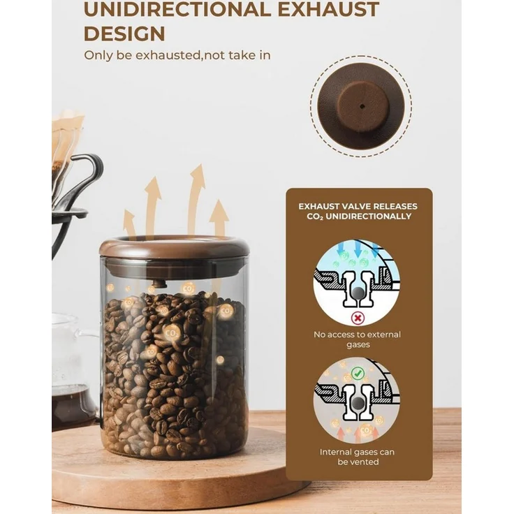 SURFOU Kaffeedose Kaffeedose Glas 900ml Luftdicht mit Ventil für Kaffeebohnen Braun, Glas, (1200 ml Fassungsvermögen, Vorratsdosen mit Deckel Luftdicht, Vorratsdosen, Vorratsdosen Glas mit Deckel, KaffeedoseLuftdicht, Braune Kaffeedose aus Borosilikatg... – Bild 3