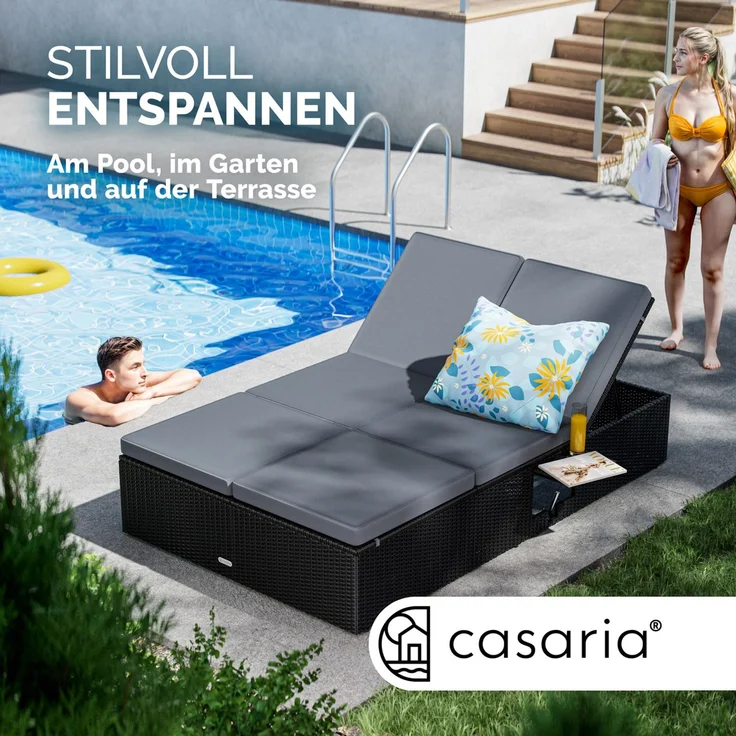 CASARIA® Sonnenliege 2 Personen Klapptisch Schwarz Anthrazit – Bild 4