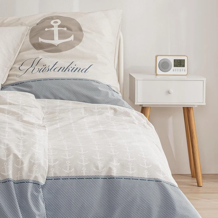 MTOnlinehandel Bettwäsche Küstenkind Anker, 100% Baumwolle, ideal als Partnerbettwäsche, Renforcé, 2 teilig, maritime Anker Bettwäsche gestreift – Bild 3