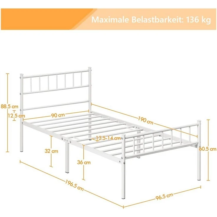 Yaheetech Bettgestell Metallbett, Einzelbettgestell / Doppelbettgestell – Bild 2