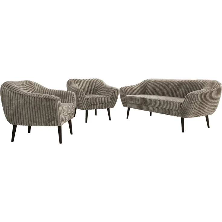 Wohnzimmerset PIRS 1-1-3, Skandinavisches 3-Sitzer Sofa mit Sesseln, Sofa mit Wellenfederung, schwarze Füße, Skandinavisches Möbelset - Hellbraun Cord – Bild 6