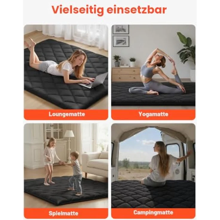 VEVOR japanische Futon-Matratze (2032 x 1524 x 89 mm), Faltbare Tatami (Queen Size), Bodenmatratze mit Aufbewahrungstasche & Befestigungsmaterial, 9-lagige Schlafmatte für Meditation Yoga, Schwarz – Bild 7
