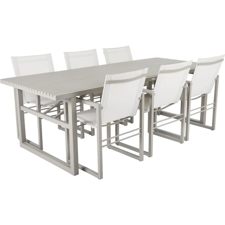Gartenstuhl Vevi aus Aluminium, modern mit Textilene, beige und weiß, für Outdoor – Bild 2