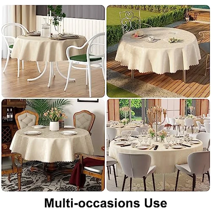 smiry Runde Tischdecke, wasserdicht, strapazierfähig, Vinyl-Tischdecken, abwischbar, waschbar, Tischdecke für Küche und Esszimmer (Beige, 152,4 cm rund) – Bild 7