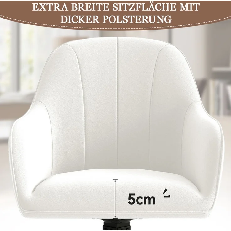 Hawthyhome 4-Fußstuhl Esszimmerstuhl drehbar mit Armlehne, 360° Drehfunktion, Leinenbezug, stabiles schwarzes Metallgestell, moderner Küchenstuhl für Esszimmer, Wohnzimmer, Büro & Homeoffice, Weiß – Bild 3