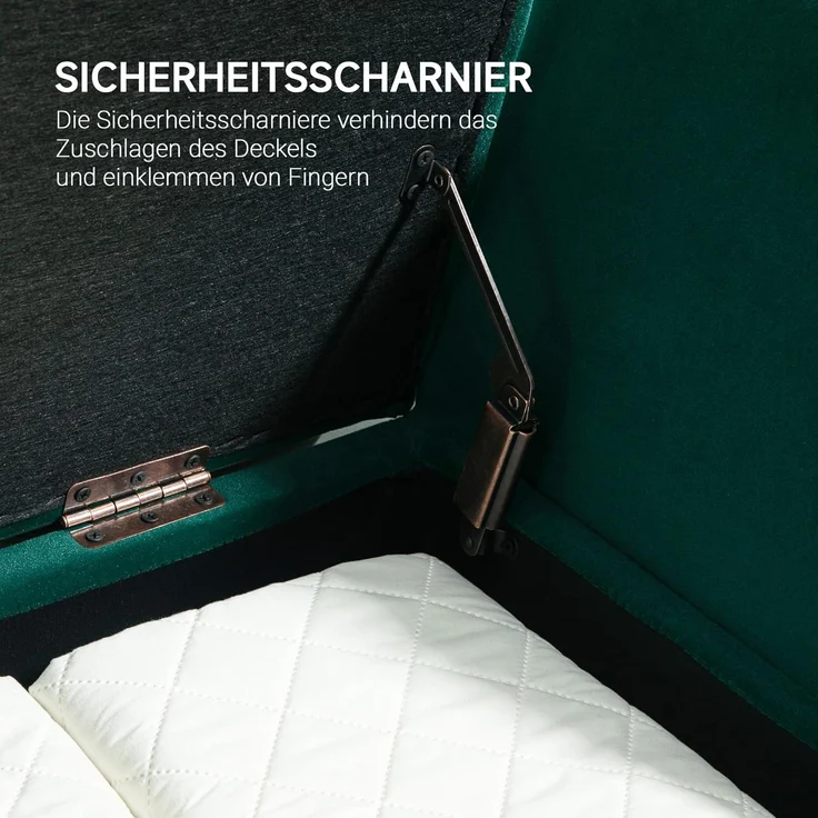 HOMCOM Sitzbank mit Stauraum Armlehnen, Samtartiges Polyester (Truhenbank, 1-St, Polsterbank), Gummiholz Grün 107 x 42 x 65 cm – Bild 7