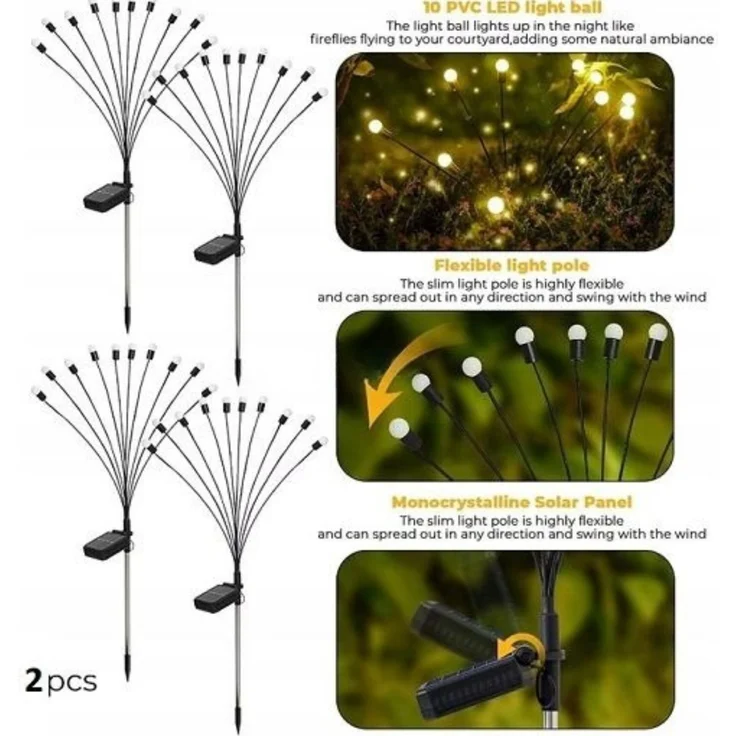 2er Solar Gartenleuchten mit Kugeln – 68 cm LED Solarstecker für Außen – Bild 3