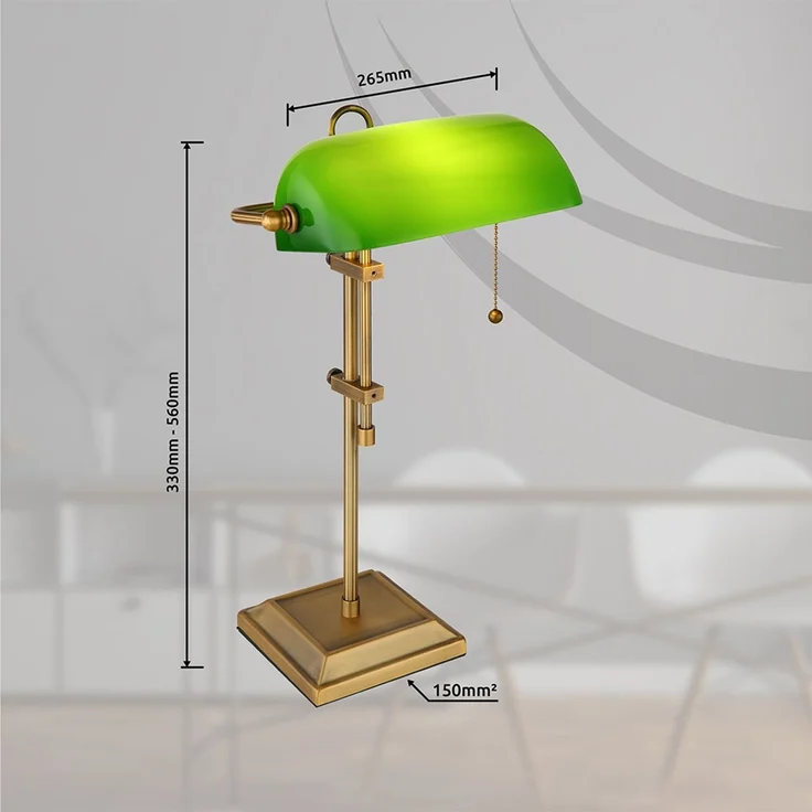 LED Bankerlampe Tischlampe, grün, messing, höhenverstellbar, H 56 cm – Bild 9