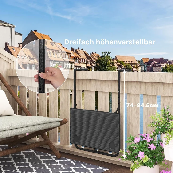 Woltu Balkonhängetisch (1-St), Klapptisch zum Hängen, mit 3 Höhenverstellbar, Schwarz – Bild 4