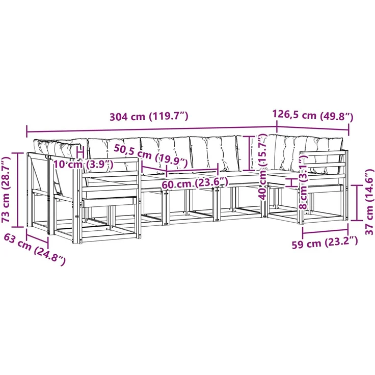 vidaXL Outdoor-Sofagarnitur 7 stk. 7-Sitzer Weiß und Creme 3389824 – Bild 11
