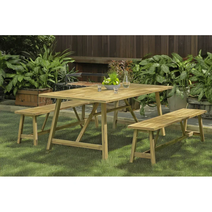 Garten-Sitzgruppe CINDY 3-tlg. - Akazie, Natur | Gartenmöbel-Set Gartengarnitur Garten-Essgruppe mit Stühlen und Esstisch – Bild 2