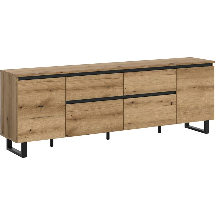 Lowboard B/H/T: 188x65x36 cm in Evoke Oak Nachbildung und schwarz – Bild 1