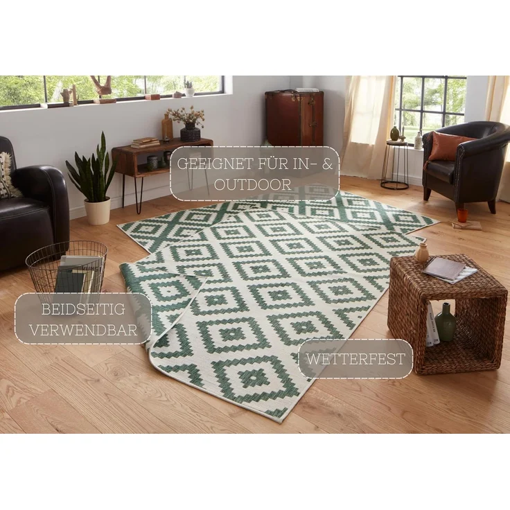 In- & Outdoor Teppich Malta Grün Creme - 200x290x0,5cm – Bild 3